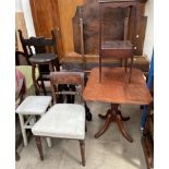 A Regency mahogany dining chair together with a 19th century mahogany tripod table, wash stand,