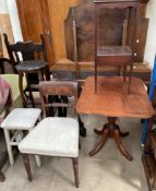 A Regency mahogany dining chair together with a 19th century mahogany tripod table, wash stand,