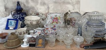 A Royal Doulton Old Leeds Spray pattern part dinner set together with a large blue and white