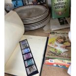 A stamp album, together with Ladybird books, a Tiffany style ceiling lamp shade,