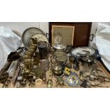 Silver napkin rings together with silver topped scent bottles, electroplated tea set,