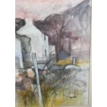 Roy Ostle Aber cottages Watercolour Signed 63 x 48cm
