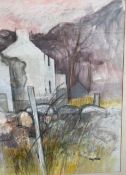 Roy Ostle Aber cottages Watercolour Signed 63 x 48cm