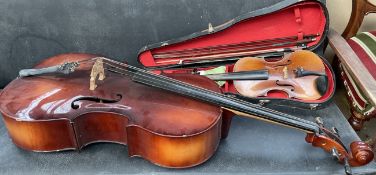 An Artia cello together with a violin with one piece back, 35.