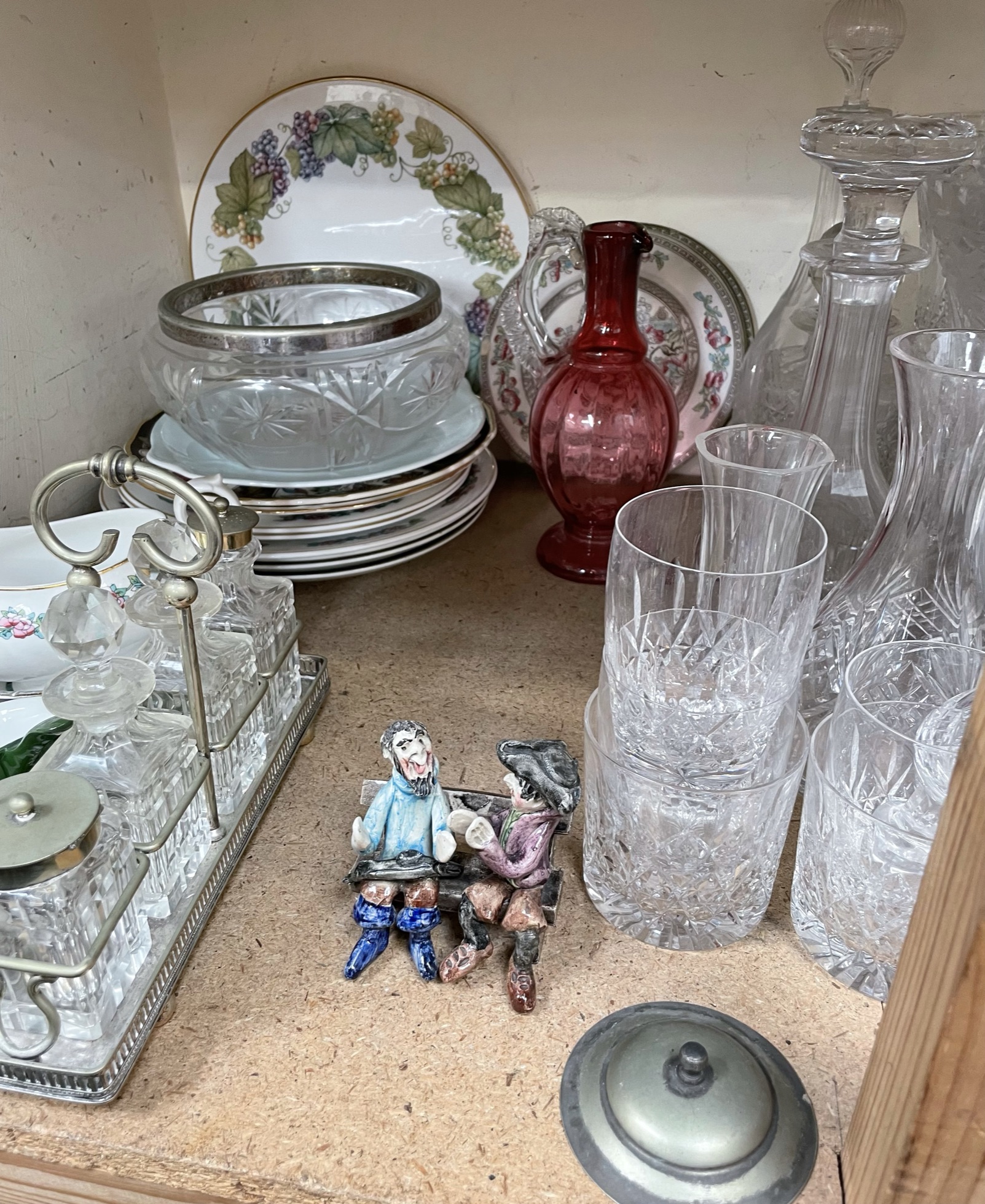 A silver topped and glass ships decanter together with other decanters, drinking glasses, - Image 3 of 5