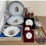 Sevres parian portrait plaques together with Continental portrait plates, glass vase,