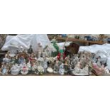 A large lot including pottery figures, horse table lamp, vases,