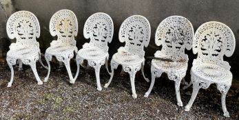 A set of six white painted aluminium garden chairs