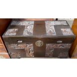 A carved Chinese camphor wood coffer,