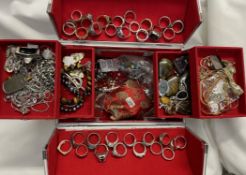 Assorted silver rings together with costume jewellery including hardstone pendants,