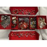 Assorted silver rings together with costume jewellery including hardstone pendants,