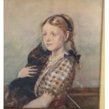 Lilian Rutter Young girl and cat Watercolour Signed 22 x 20cm
