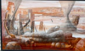 Richard O'Connell Cardiff Bay Story Pencil sketch and charcoal Signed 90 x 152cm