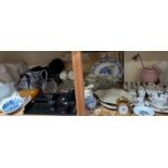 Royal Crown Derby miniatures together with a part tea set, glass dressing table set,