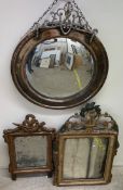 An electroplated convex wall mirror together with two gilt gesso wall mirrors