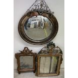 An electroplated convex wall mirror together with two gilt gesso wall mirrors