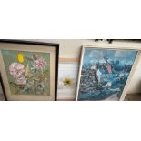A decoupage picture of butterflies together with two decorative prints