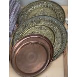 Stamped brass chargers and copper trays