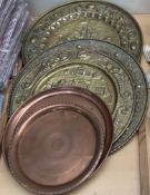 Stamped brass chargers and copper trays