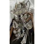 Assorted electroplated wares including teapots, sugar caster, sugar nips,