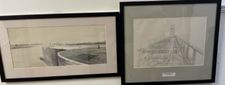 Richard O'Connell A View of Swansea Docks Pencil sketch Initialled and dated And another of the