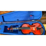 A Stentor Student I child's violin and bow, cased, 52cm long, back not including button,