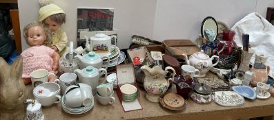 A Poole pottery part tea set together with a Hillstonia rabbit, dolls, commemorative china,
