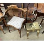 A brass footman together with a copper bedwarming pan,