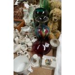 A collection of crested wares together with teddy bears, gilt wall mirror, glass vases, clock part,