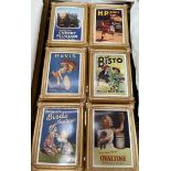 A set of six plaster advertising wall plaques, including Ovaltine, Bird's Custard,