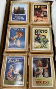 A set of six plaster advertising wall plaques, including Ovaltine, Bird's Custard,