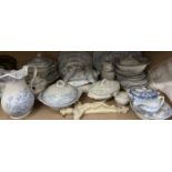 A matched flo blue pottery part dinner set, including meat plates,