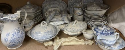 A matched flo blue pottery part dinner set, including meat plates,
