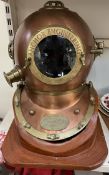 An anchor engineering brass and copper divers helmet,