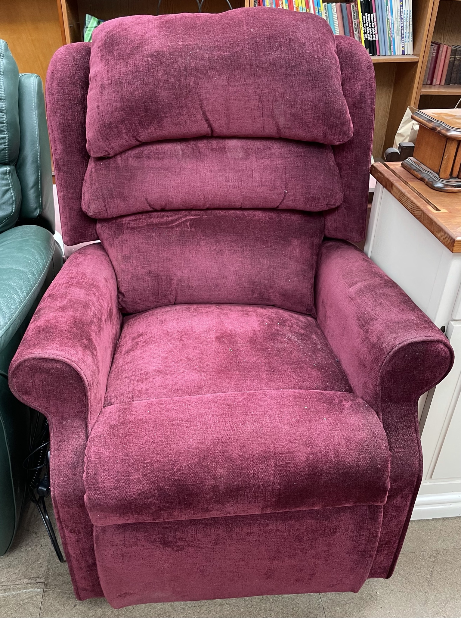 A red upholstered Timotion electric chair, (Sold as seen, untested)