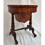 A Victorian games / work table, the oval top enclosing a playing surface for chess,