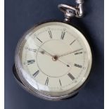 A Victorian silver open faced pocket watch, the dial with Roman numerals,