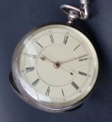 A Victorian silver open faced pocket watch, the dial with Roman numerals,