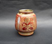 A Royal Lancastrian lustre vase, depicting seated figures in reds and oranges, 9.