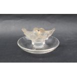 A Lalique pin tray, of circular form, with two lovebirds,