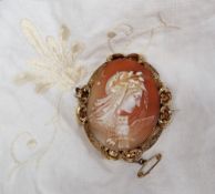 A cameo brooch depicting Nyx the goddess of night,