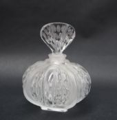 A Lalique Mirabel pattern scent bottle, with a heart shaped stopoer and lobed body,