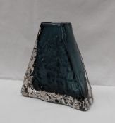 A Whitefriars glass pyramid vase of triangular textured form, by Geoffrey Baxter, in turquoise, 17.
