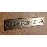 Railwayana - A brass signal box shelfplate "FROM TROSNANT Jc", 10.4 x 2.