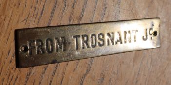 Railwayana - A brass signal box shelfplate "FROM TROSNANT Jc", 10.4 x 2.