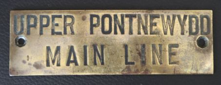 Railwayana - A brass signal box shelfplate "UPPER PONTNEWYDD MAIN LINE", 12 x 3.