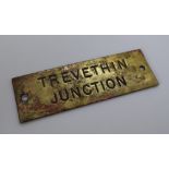 Railwayana - A brass signal box shelfplate "TREVETHIN JUNCTION", 12 x 3.
