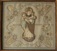 A 19th century stumpwork picture of the Madonna and child, 18.