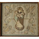 A 19th century stumpwork picture of the Madonna and child, 18.