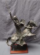 Kenneth Rowden Henry V on back of a rearing horse with sword held aloft A metal sculpture 96cm high